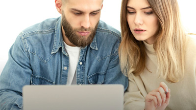 woman and man with computer
